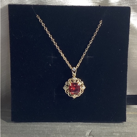 10k Gold Plated Cushion Cut Prong Set Simulated Red Ruby(Cz)Pendant Necklace - Picture 15 of 16